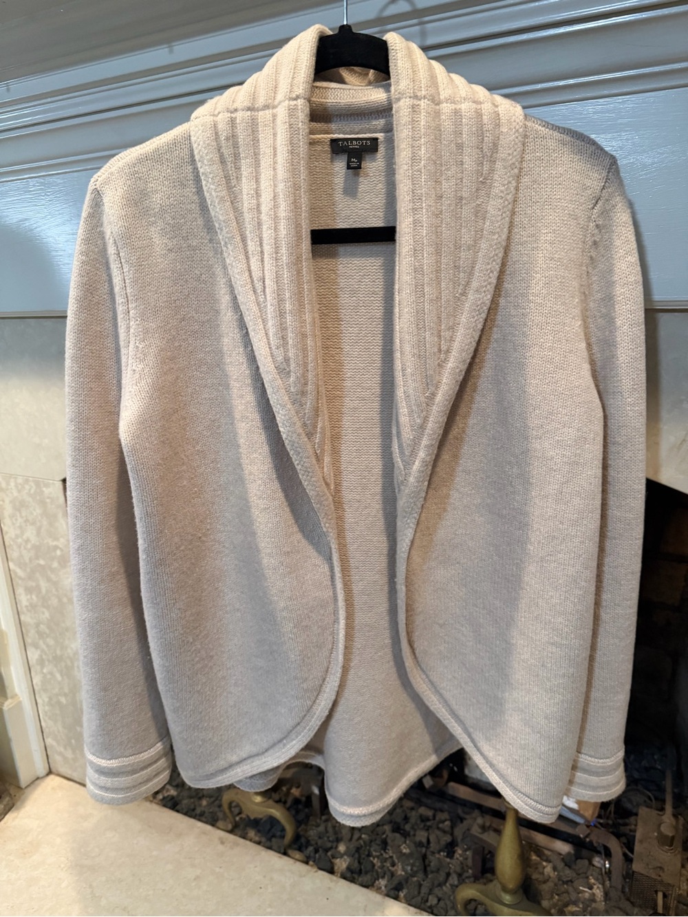 Talbots Light Cream Ribbed Shawl Collar Cashmere and Wool Cardigan size Mp